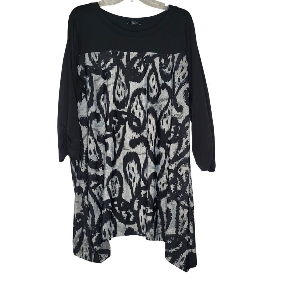 Notations Womens 3X Shark Hem Ruched 3/4 Sleeve Top Tunic Artsy Goth Whimsigoth